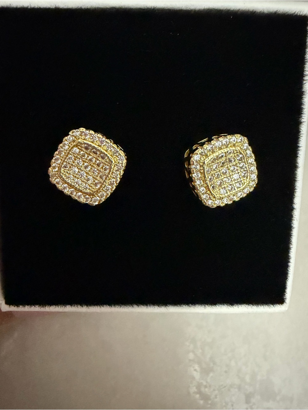 Gold tone CZ Pave Square Stud Earrings - Women's Jewelry
